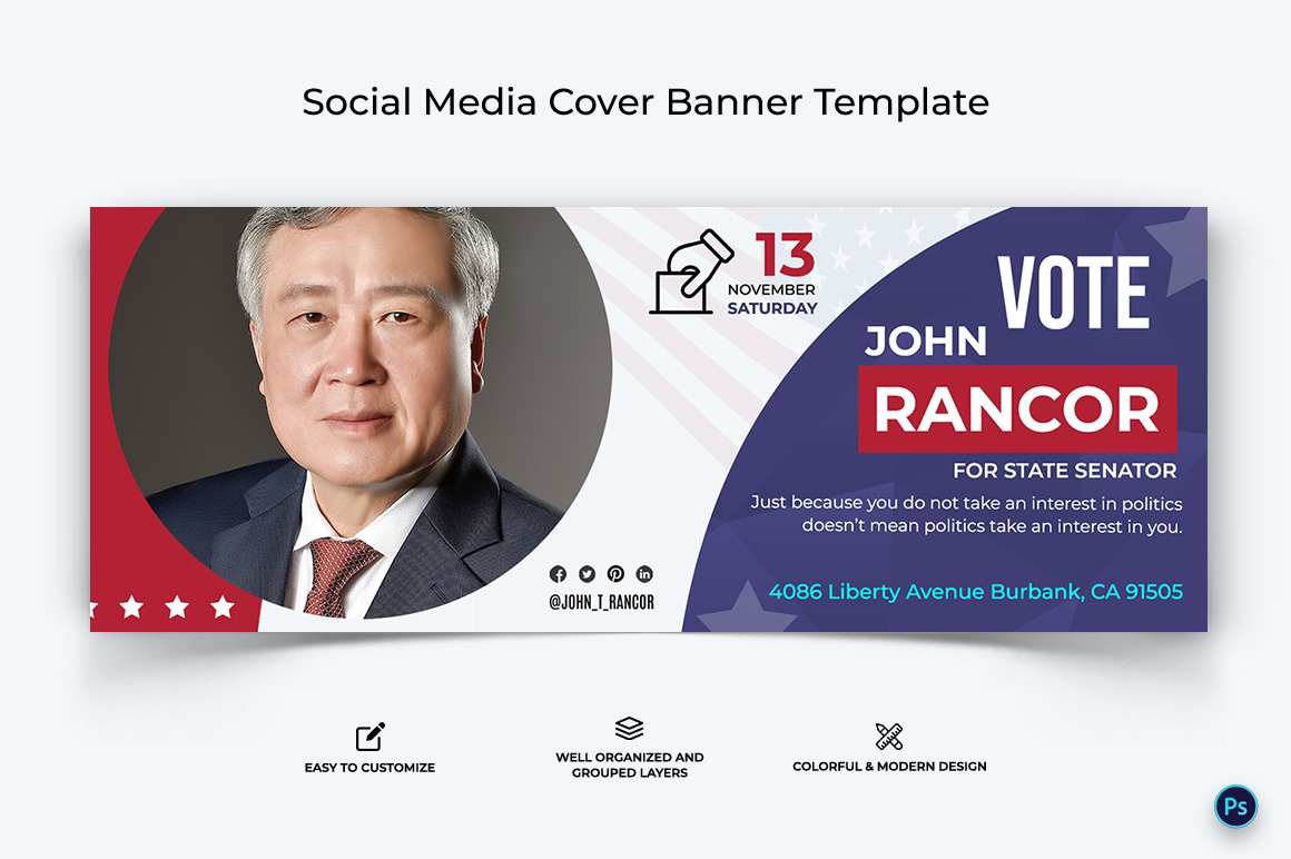 Political Campaign Facebook Cover Banner Design Template-16