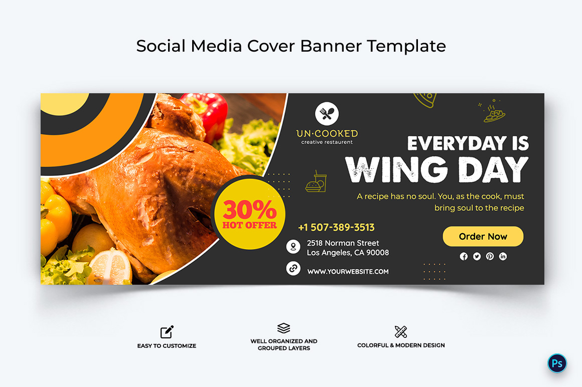 Restaurant and Food Facebook Cover Banner Design Template-01