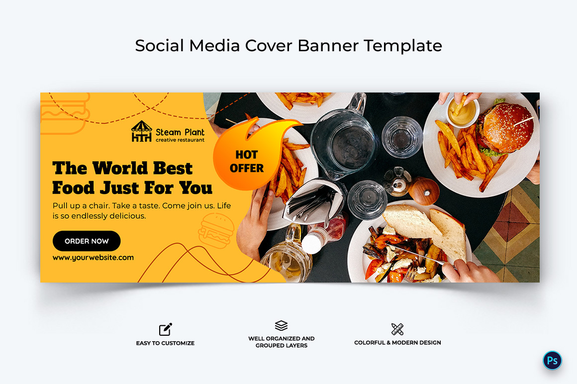 Restaurant and Food Facebook Cover Banner Design Template-10