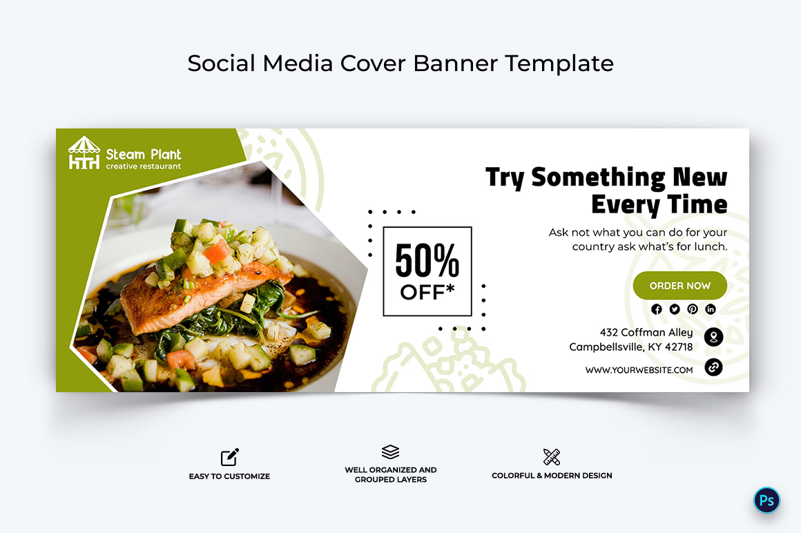 Restaurant and Food Facebook Cover Banner Design Template-11