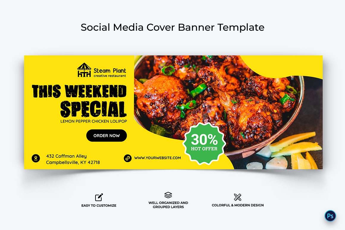 Restaurant and Food Facebook Cover Banner Design Template-12