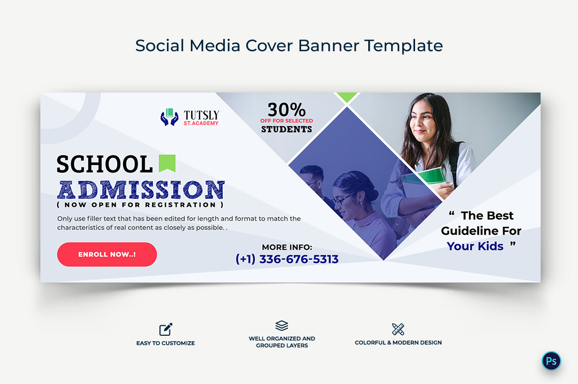 School Admissions Facebook Cover Banner Design Template-01