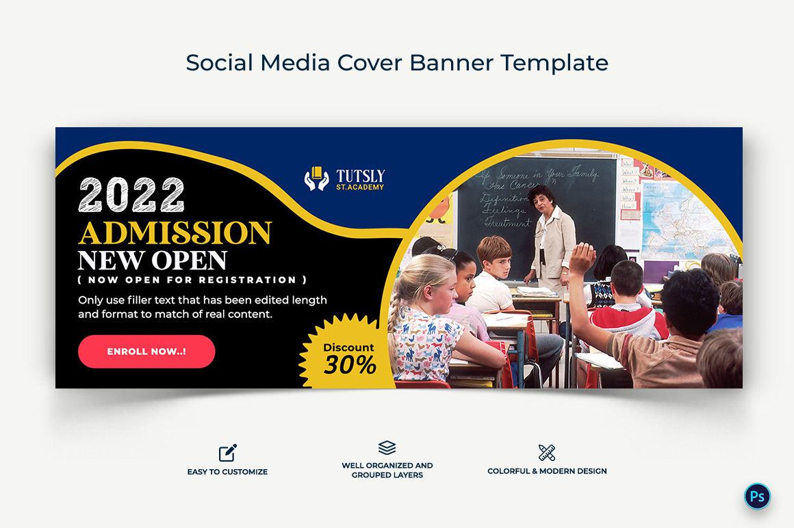 School Admissions Facebook Cover Banner Design Template-02