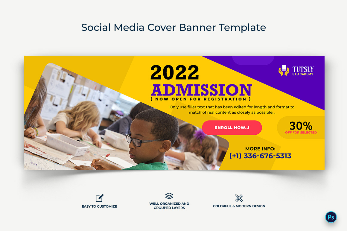 School Admissions Facebook Cover Banner Design Template-10