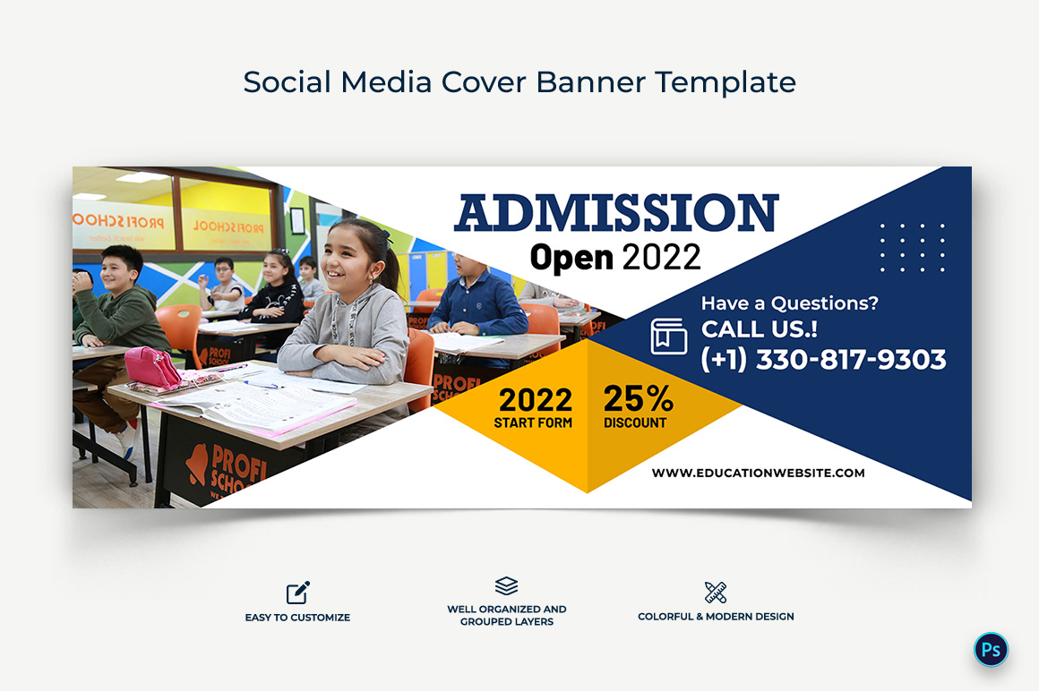 School Admissions Facebook Cover Banner Design Template-16