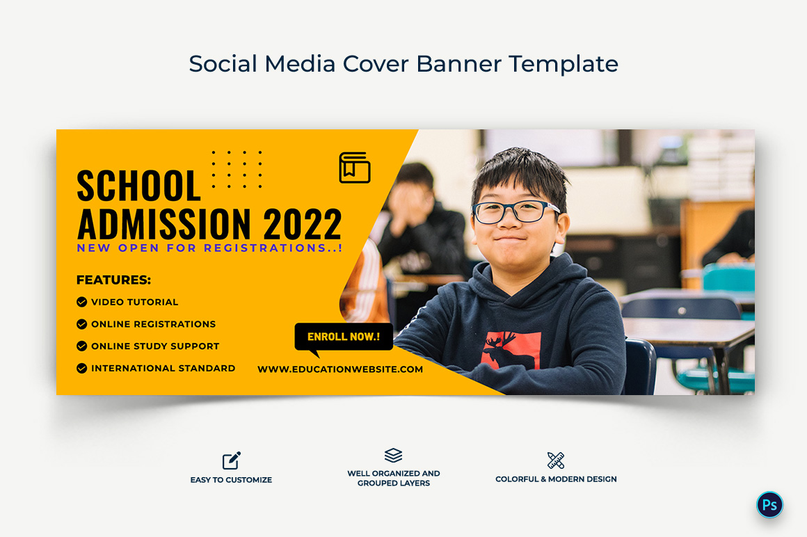 School Admissions Facebook Cover Banner Design Template-17