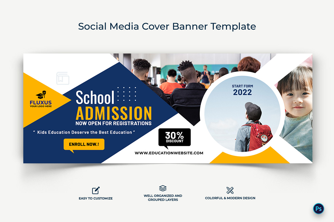 School Admissions Facebook Cover Banner Design Template-18