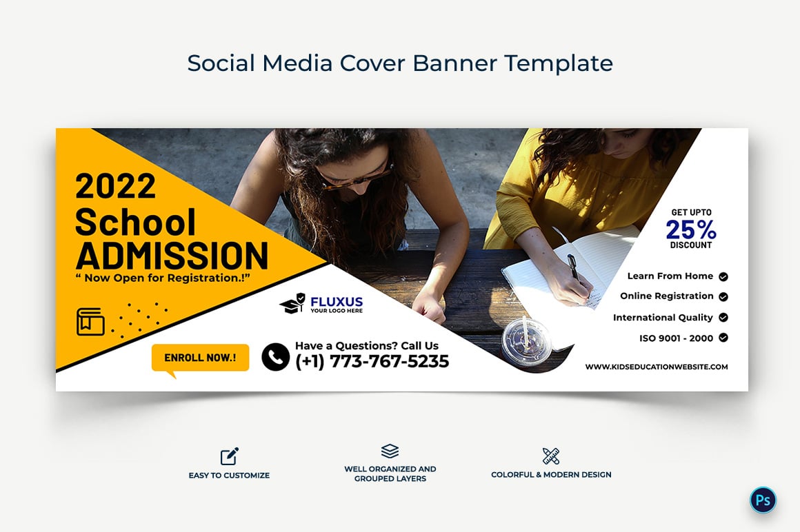 School Admissions Facebook Cover Banner Design Template-20