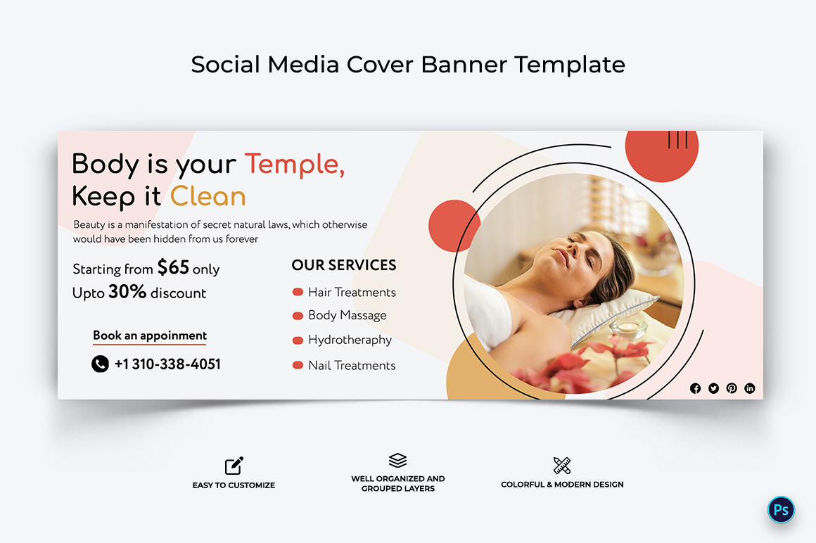 Spa and Salon Facebook Cover Banner Design Template-23