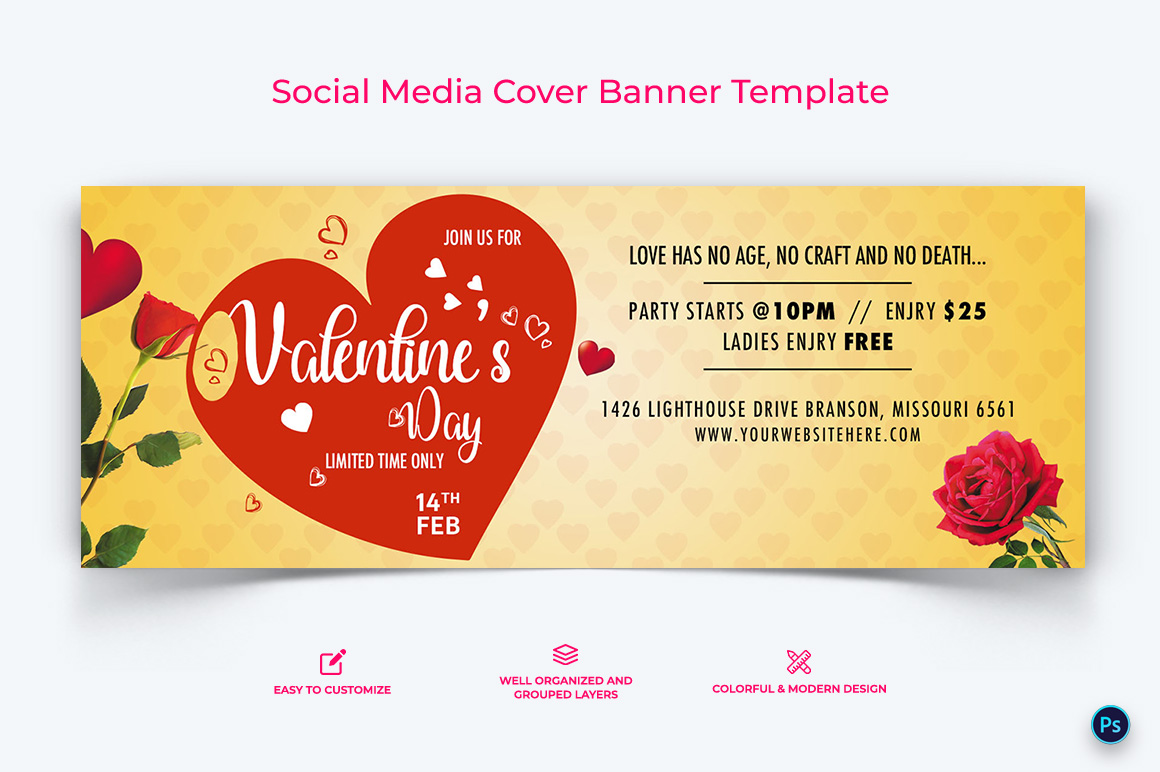 Valentines Day Facebook Cover Banner Design Template-02