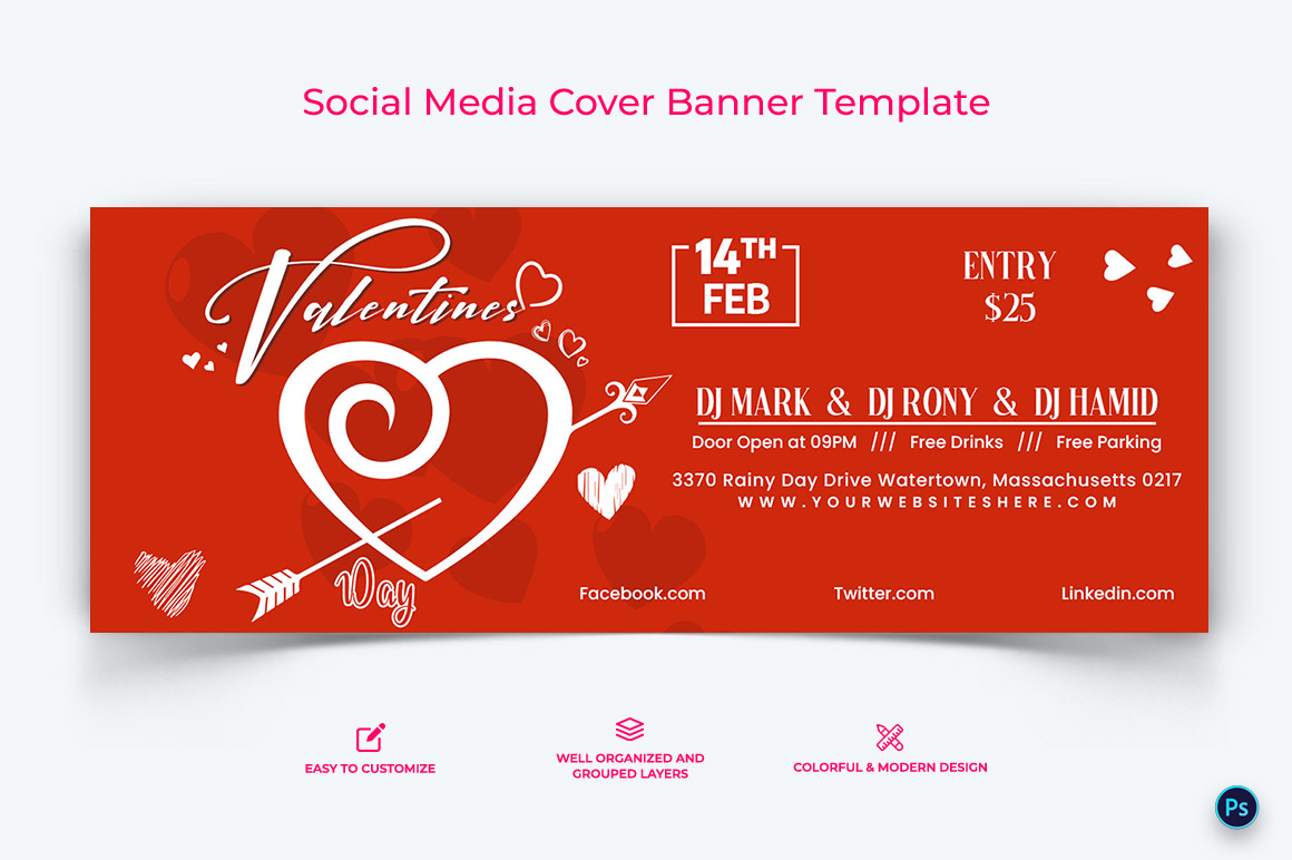 Valentines Day Facebook Cover Banner Design Template-04