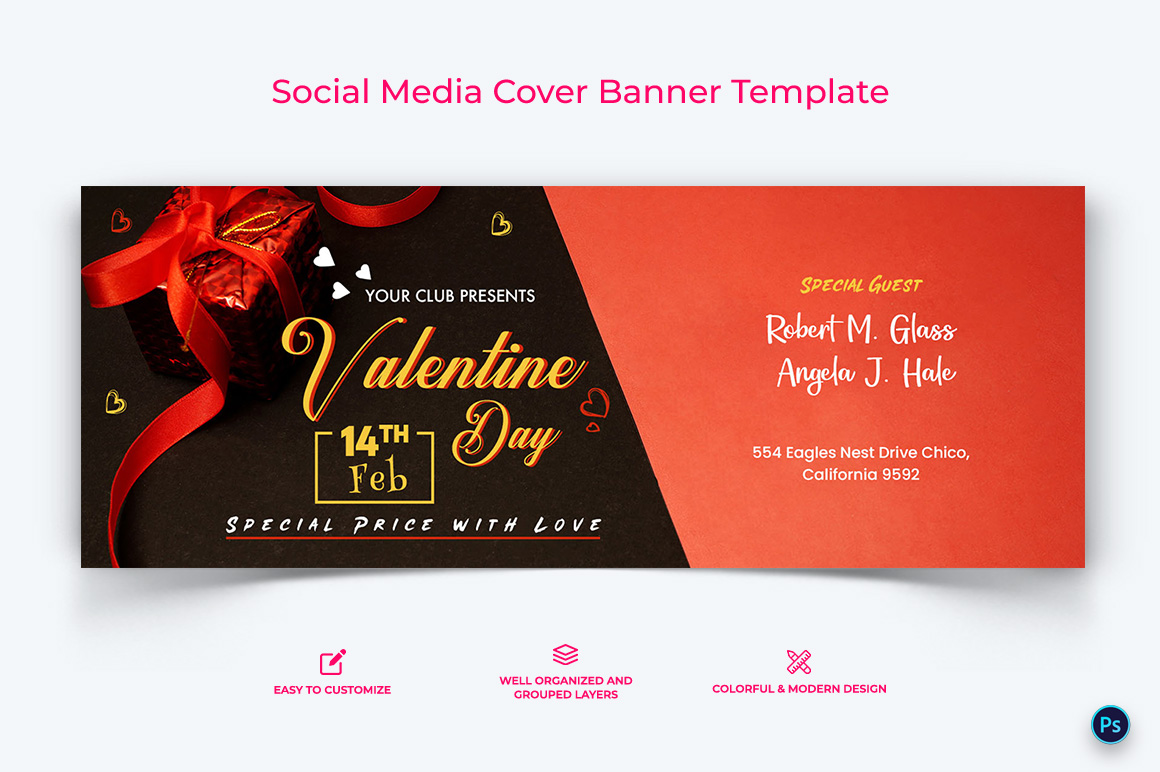 Valentines Day Facebook Cover Banner Design Template-06