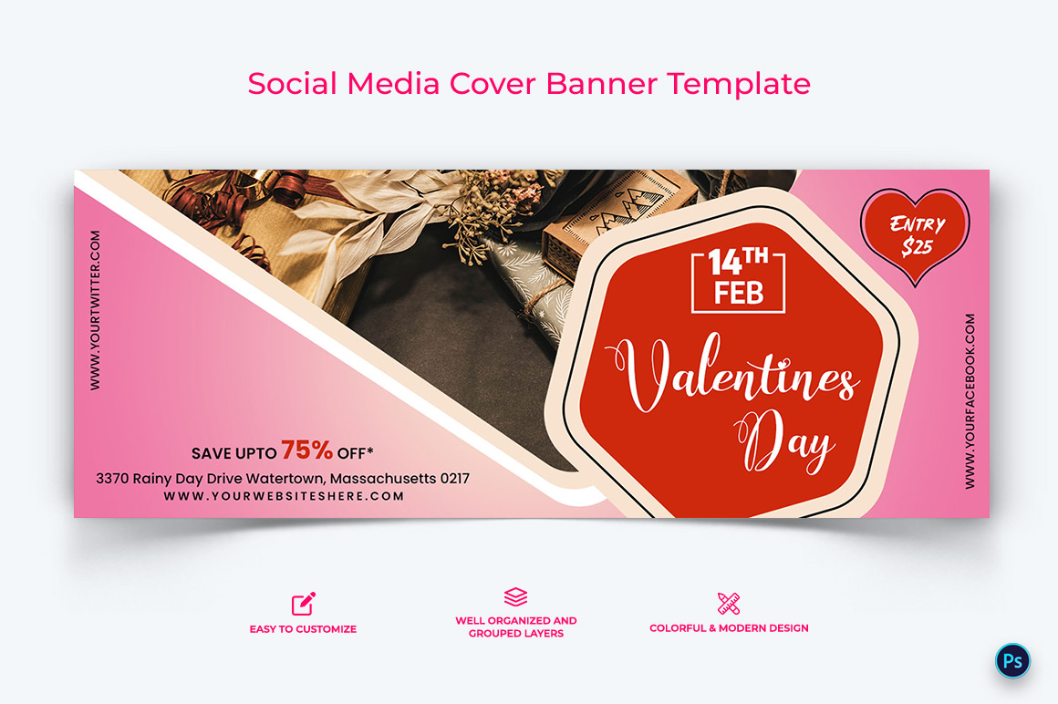 Valentines Day Facebook Cover Banner Design Template-07