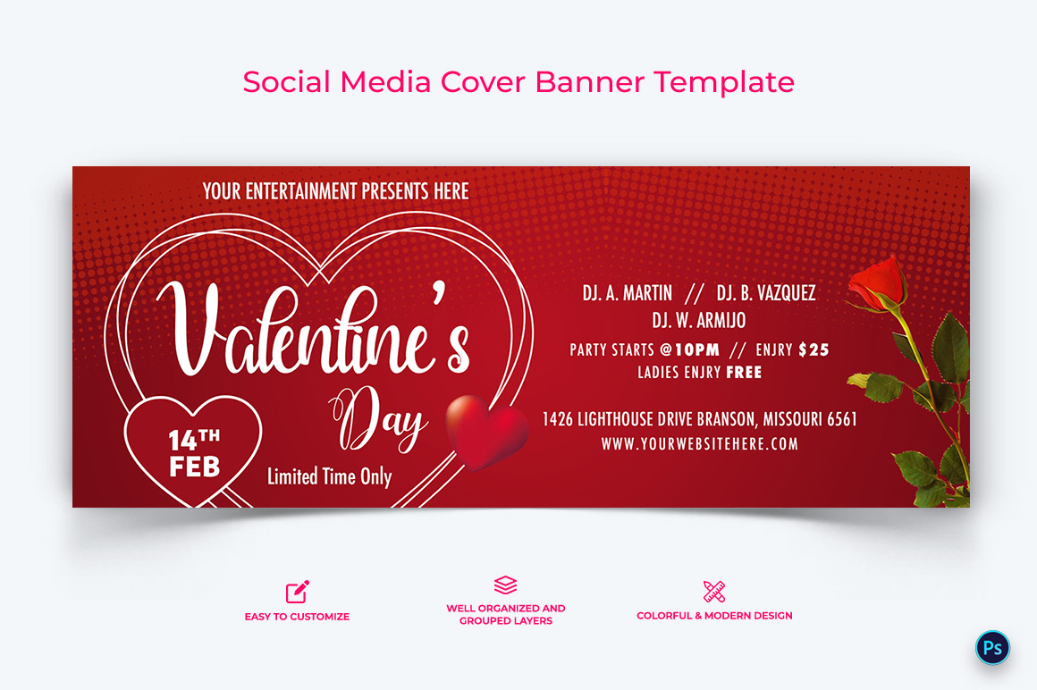 Valentines Day Facebook Cover Banner Design Template-08