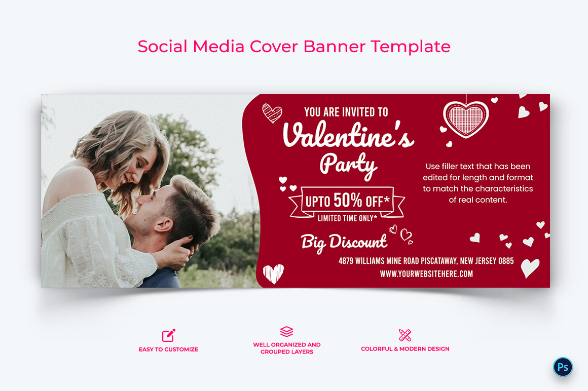 Valentines Day Facebook Cover Banner Design Template-11