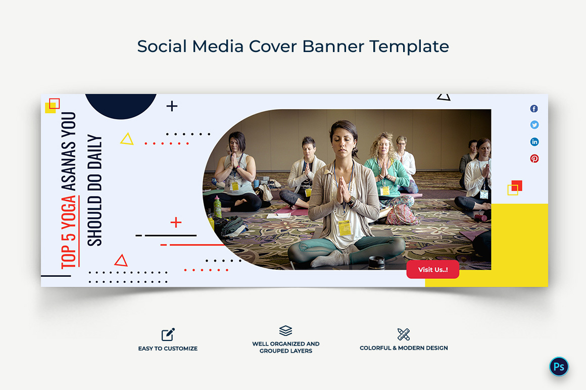 Yoga and Meditation Facebook Cover Banner Design Template-16