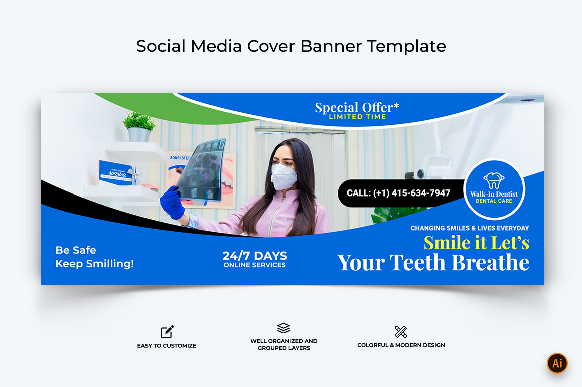 Dental Care Facebook Cover Banner Design-11