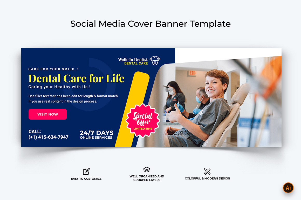 Dental Care Facebook Cover Banner Design-15