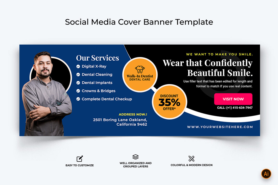 Dental Care Facebook Cover Banner Design-17