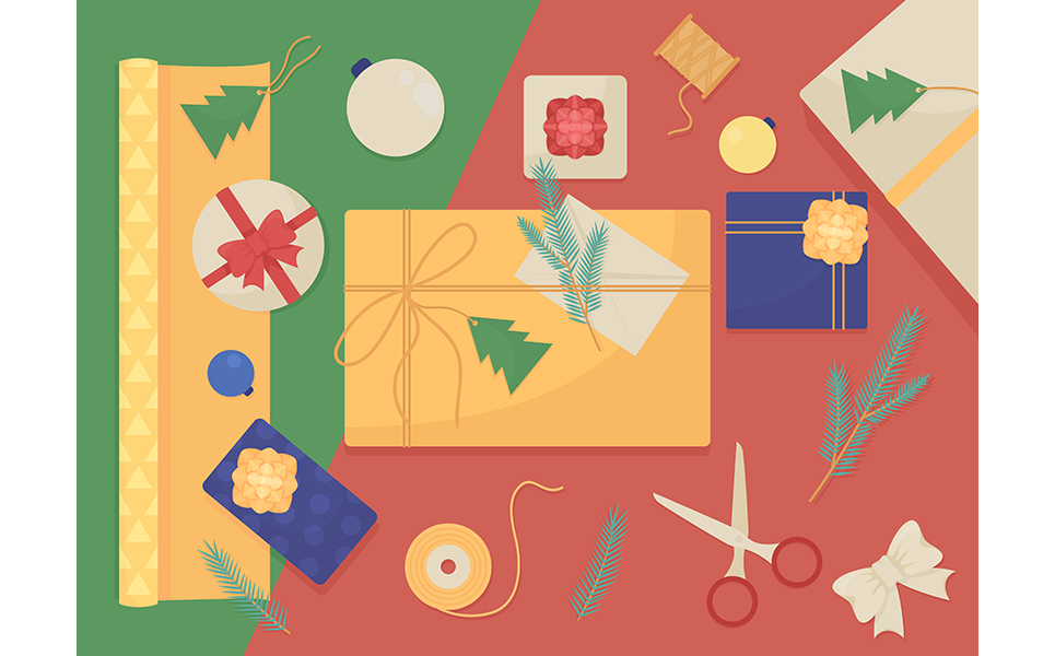 Gift wrapping flat color vector illustration