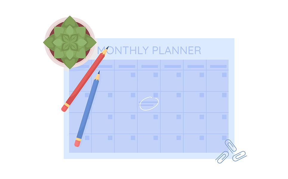 Monthly calendar semi flat color vector object