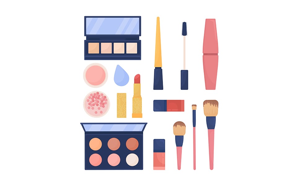 Cosmetics products semi flat color vector object set