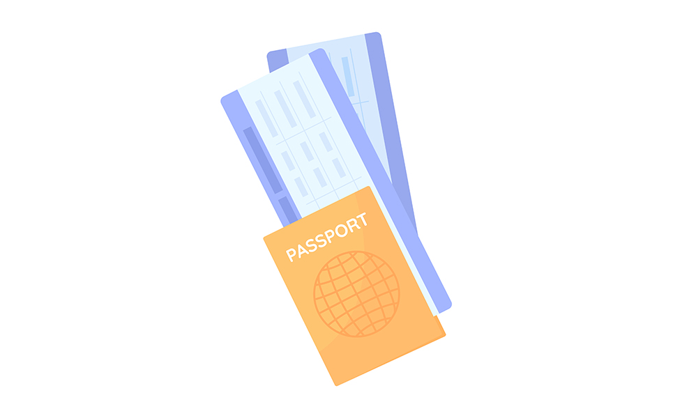 Passport with tickets semi flat color vector object