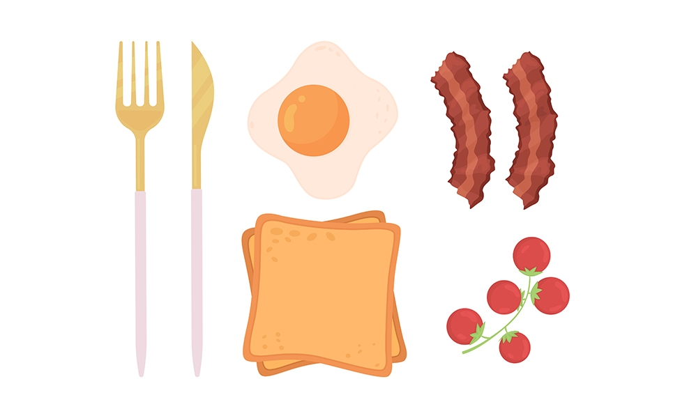 Breakfast semi flat color vector object set