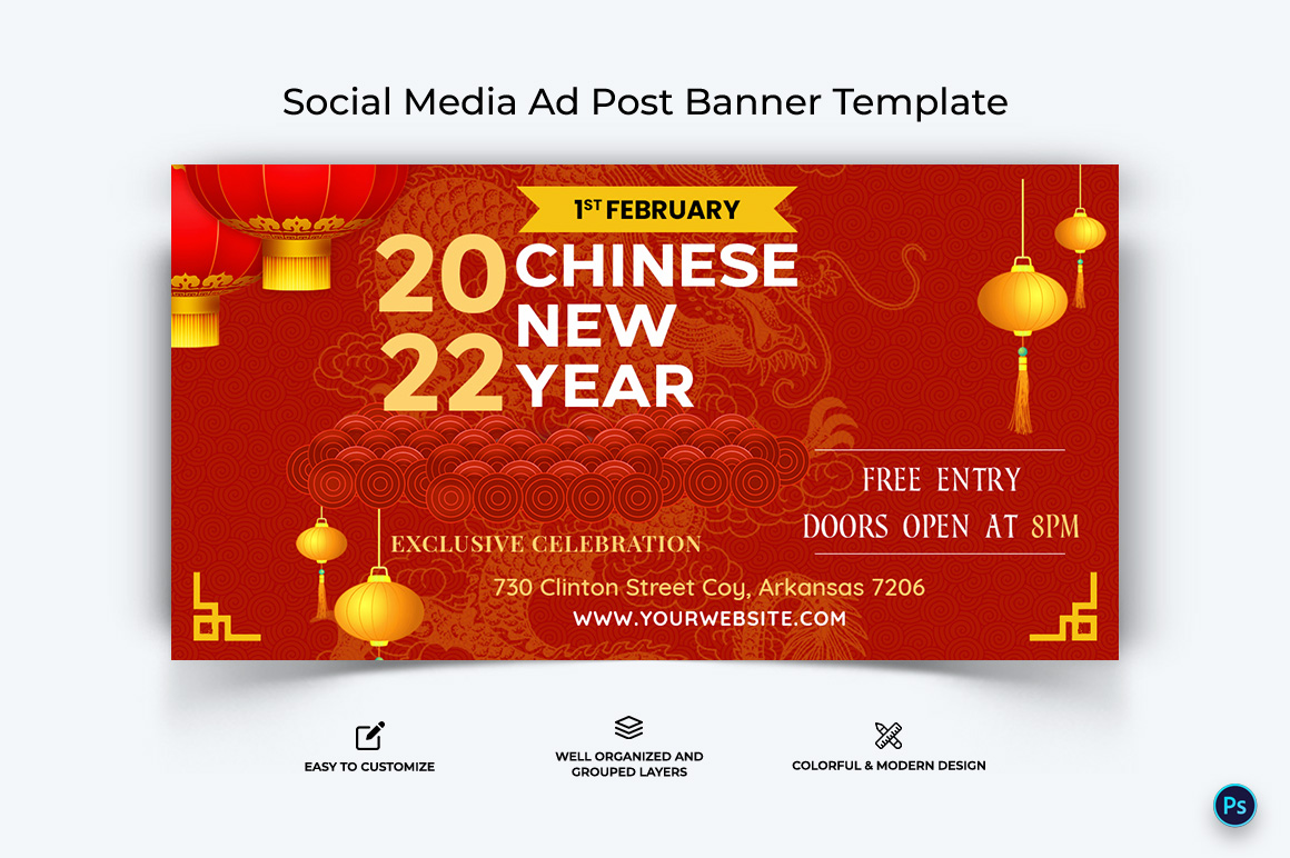 Chinese New Year Facebook Ad Banner Design Template-11