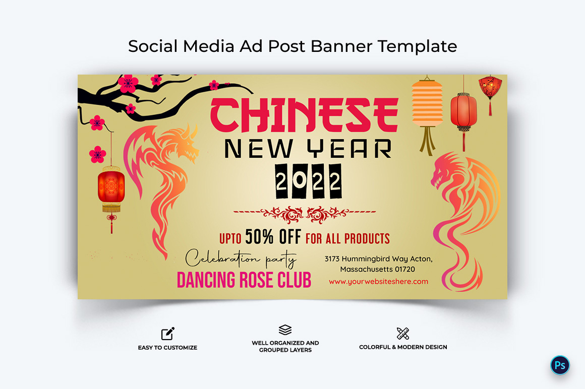 Chinese New Year Facebook Ad Banner Design Template-12