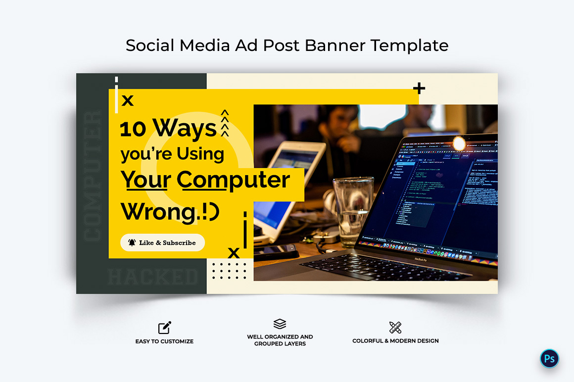 Computer Tricks and Hacking Facebook Ad Banner Design Template-13