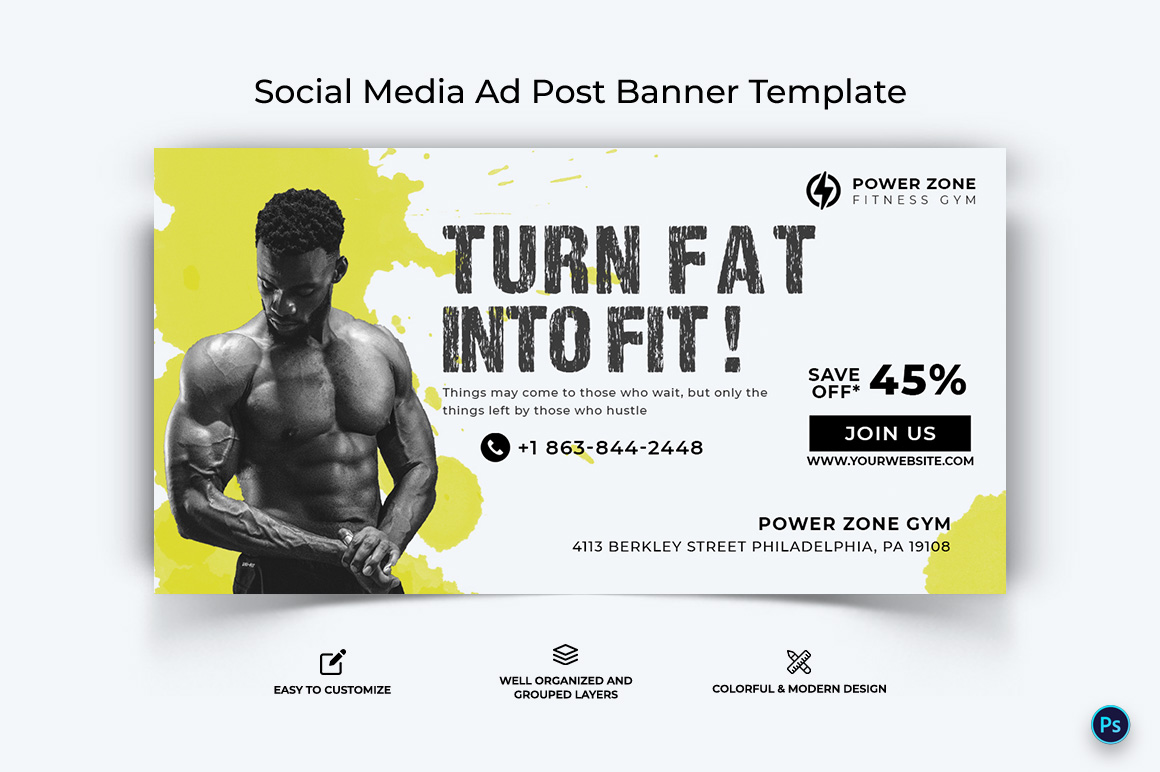 Fitness Facebook Ad Banner Design Template-22