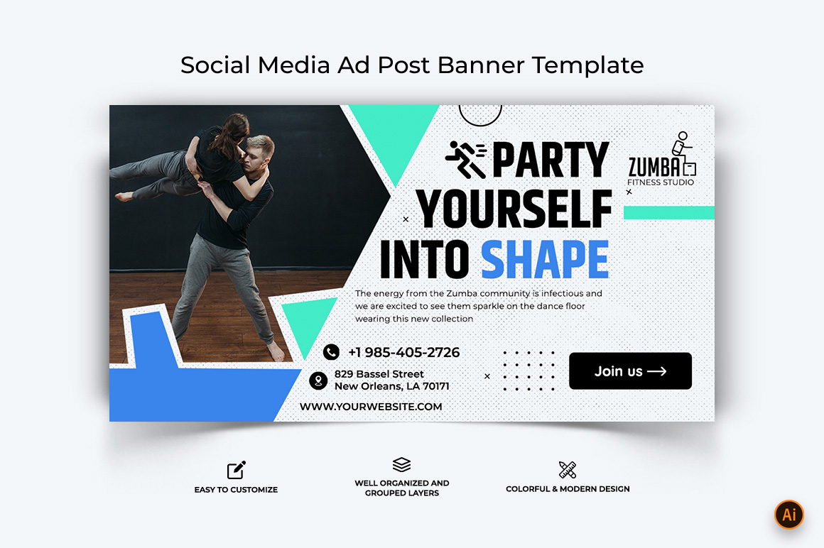 Zumba Dance Facebook Ad Banner Design-16