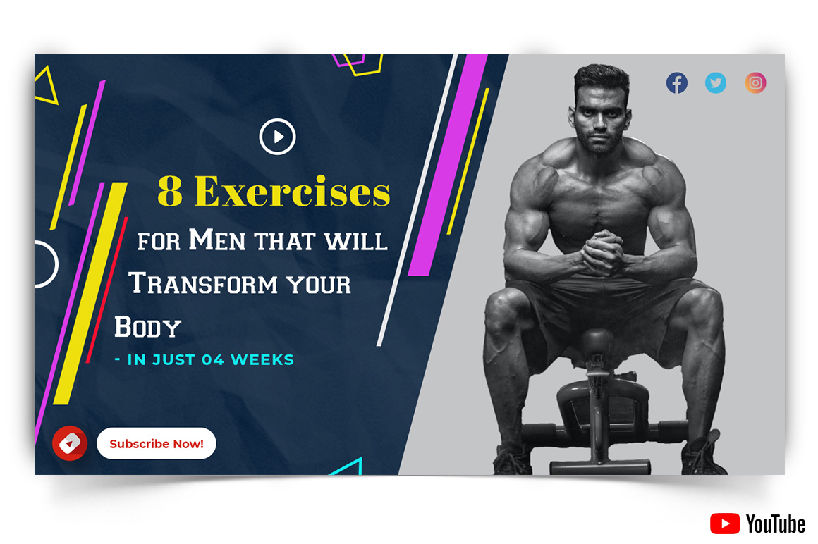 Gym and Fitness YouTube Thumbnail Design Template-06