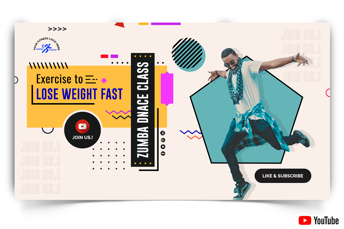 Gym and Fitness YouTube Thumbnail Design Template-10