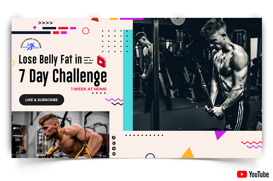 Gym and Fitness YouTube Thumbnail Design Template-11