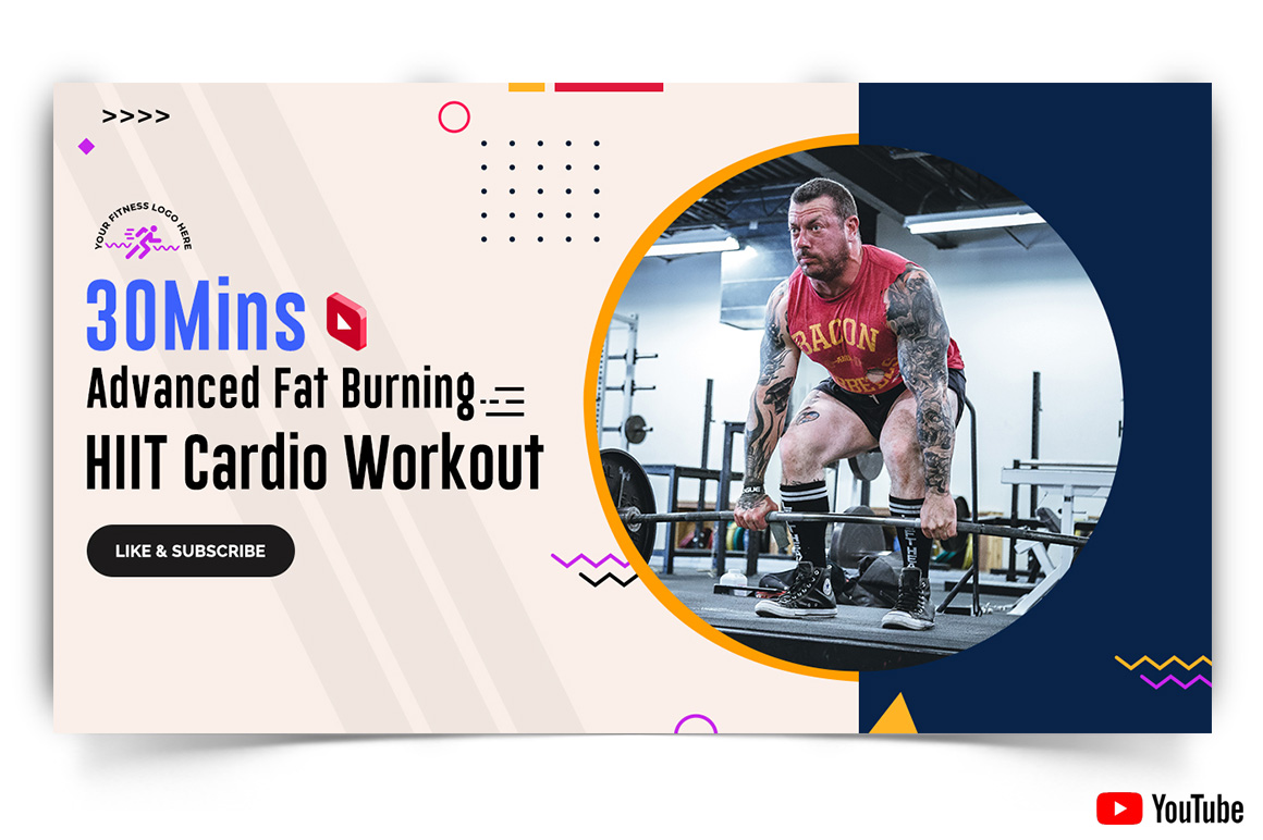 Gym and Fitness YouTube Thumbnail Design Template-12