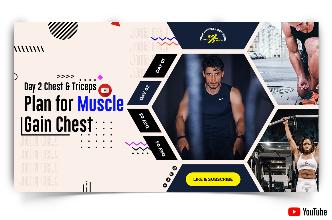 Gym and Fitness YouTube Thumbnail Design Template-15