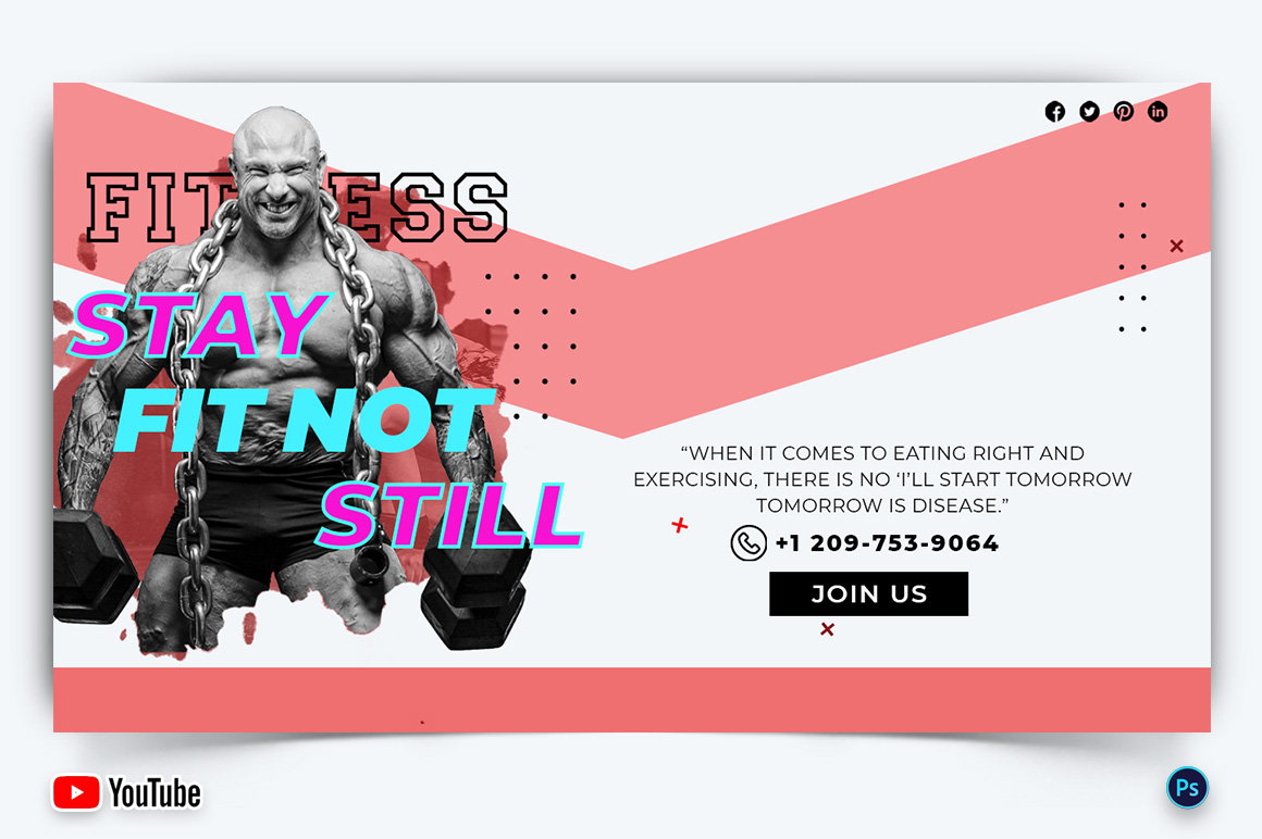 Gym and Fitness YouTube Thumbnail Design Template-17