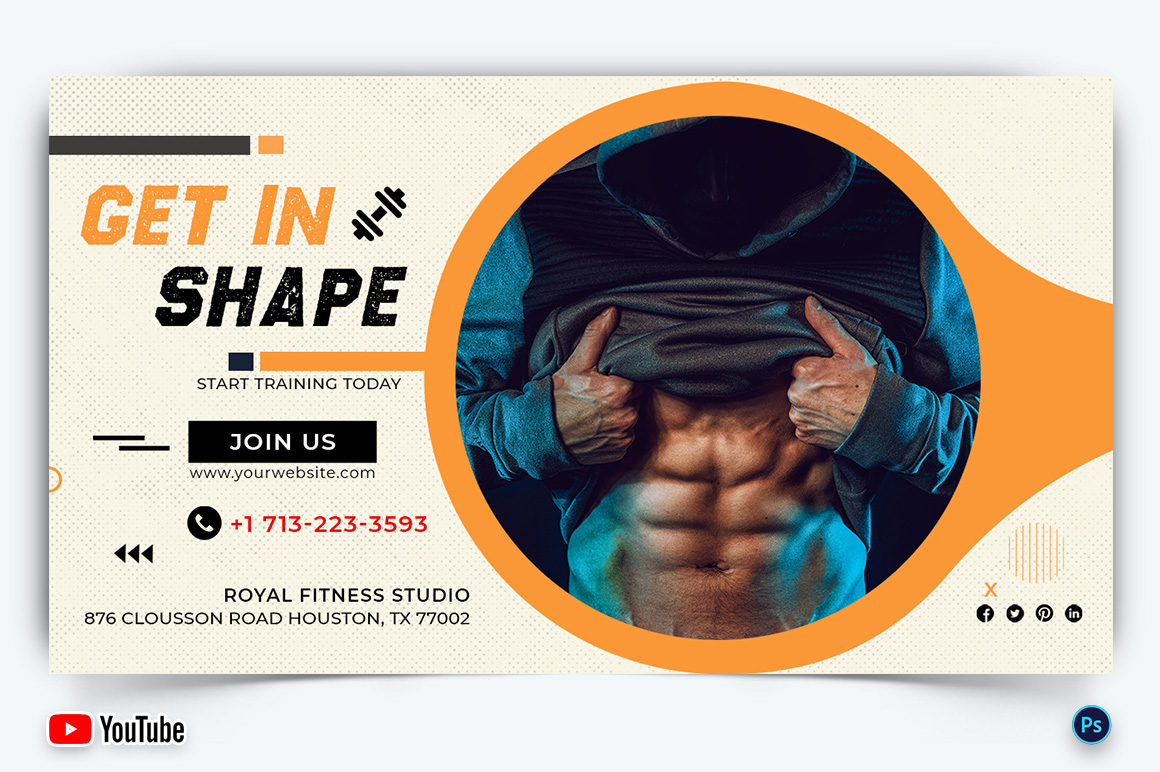 Gym and Fitness YouTube Thumbnail Design Template-18