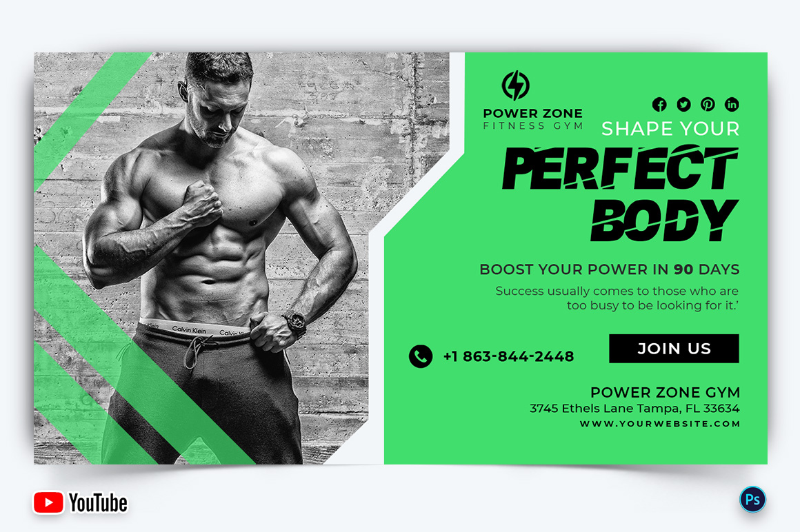 Gym and Fitness YouTube Thumbnail Design Template-19