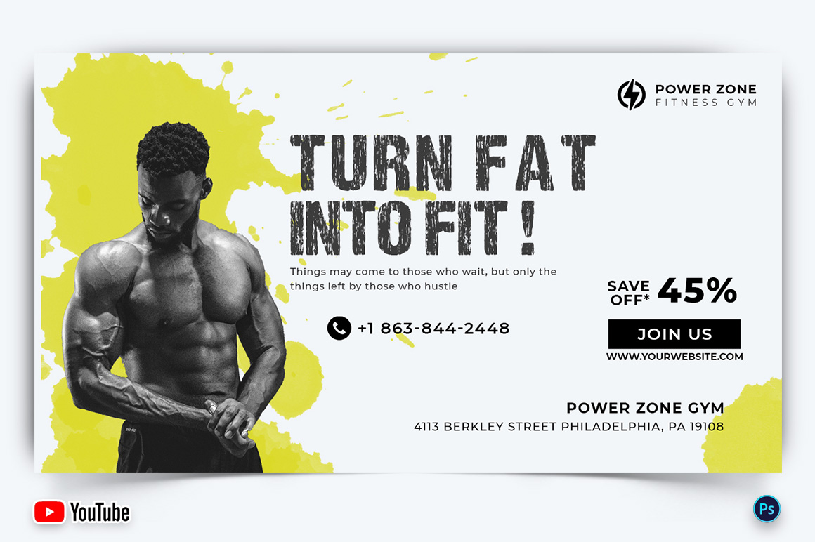 Gym and Fitness YouTube Thumbnail Design Template-22