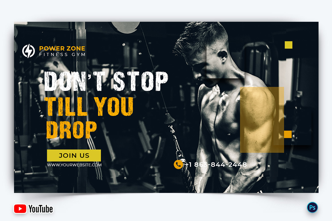 Gym and Fitness YouTube Thumbnail Design Template-23