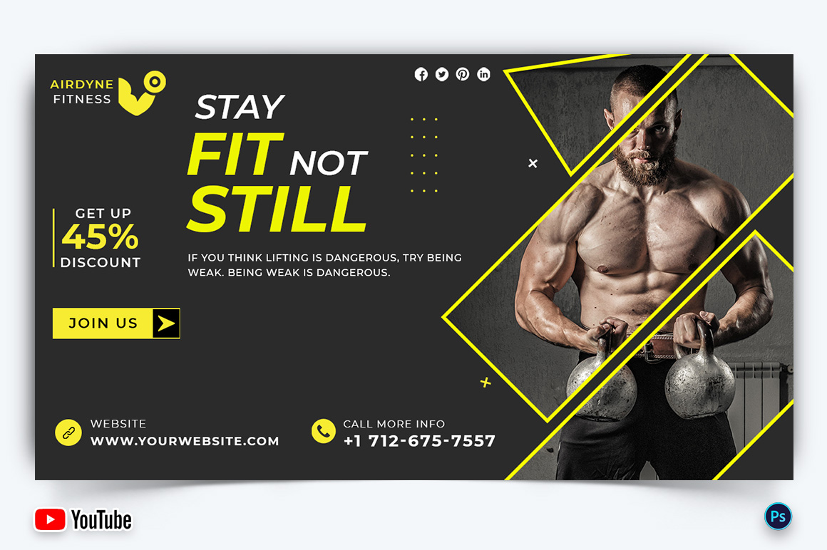 Gym and Fitness YouTube Thumbnail Design Template-27