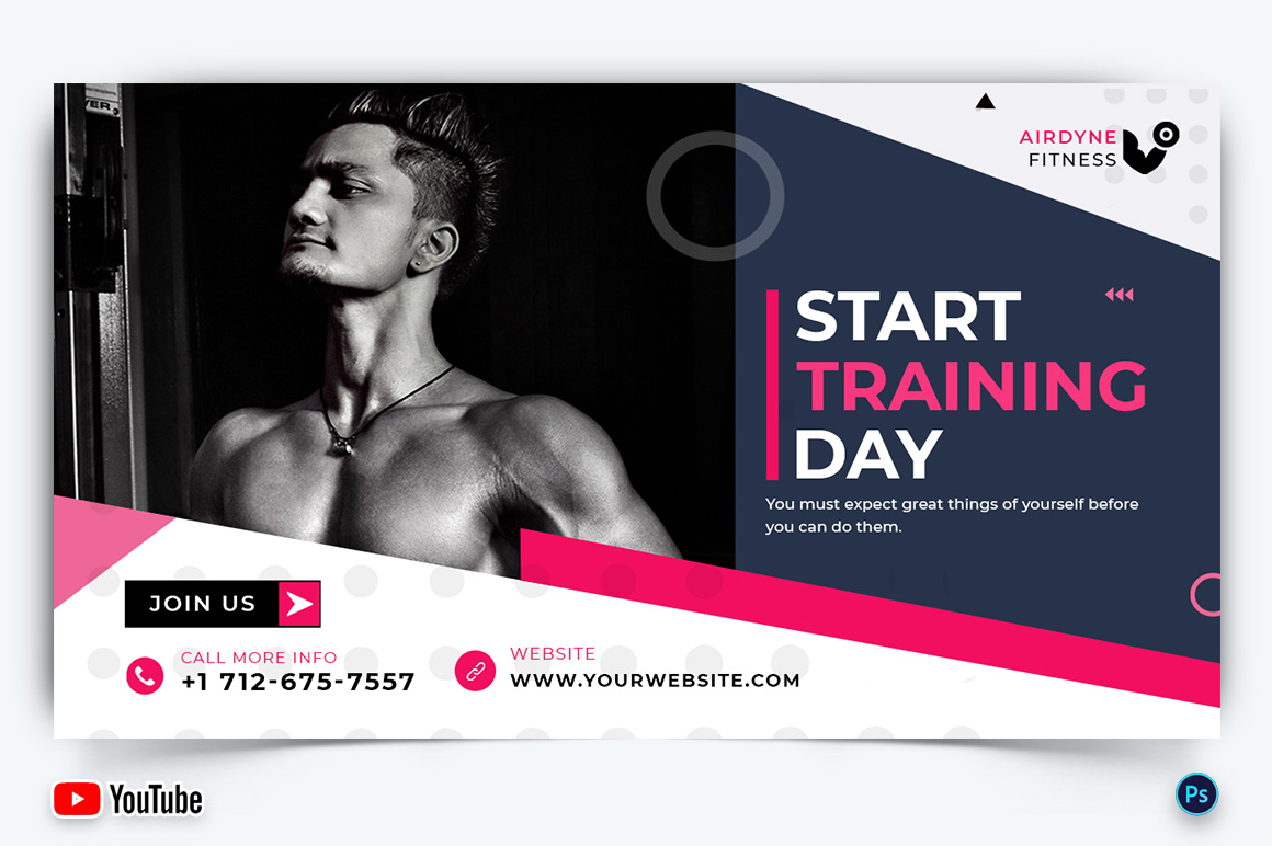 Gym and Fitness YouTube Thumbnail Design Template-28