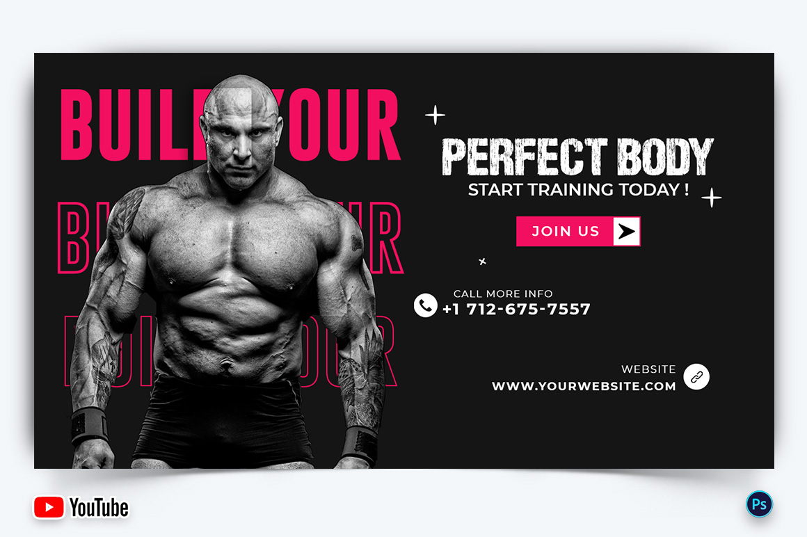 Gym and Fitness YouTube Thumbnail Design Template-30