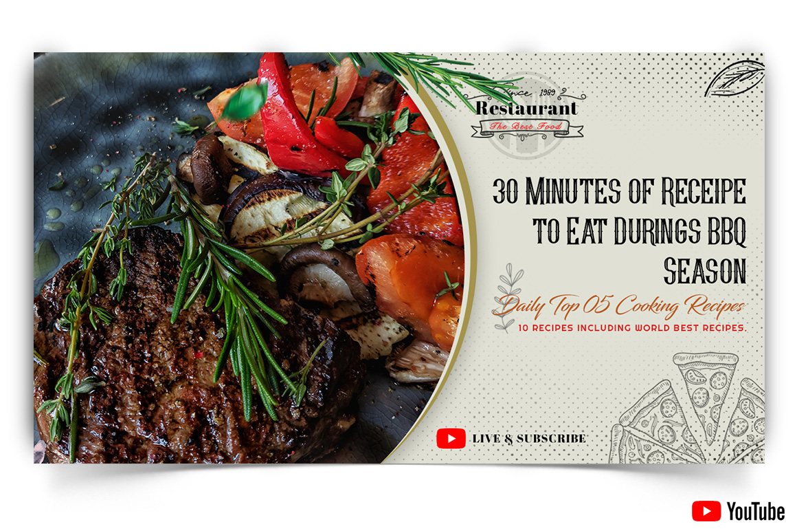 Food and Restaurant YouTube Thumbnail Design Template-04