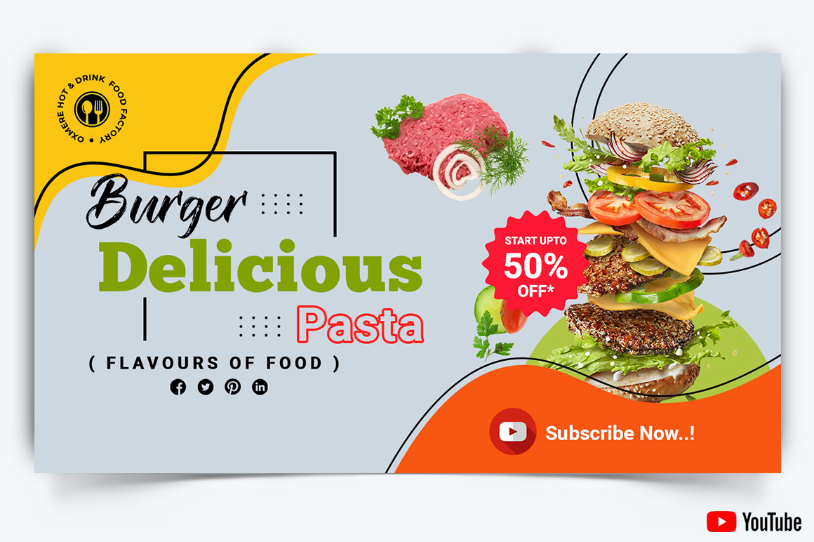 Food and Restaurant YouTube Thumbnail Design Template-16