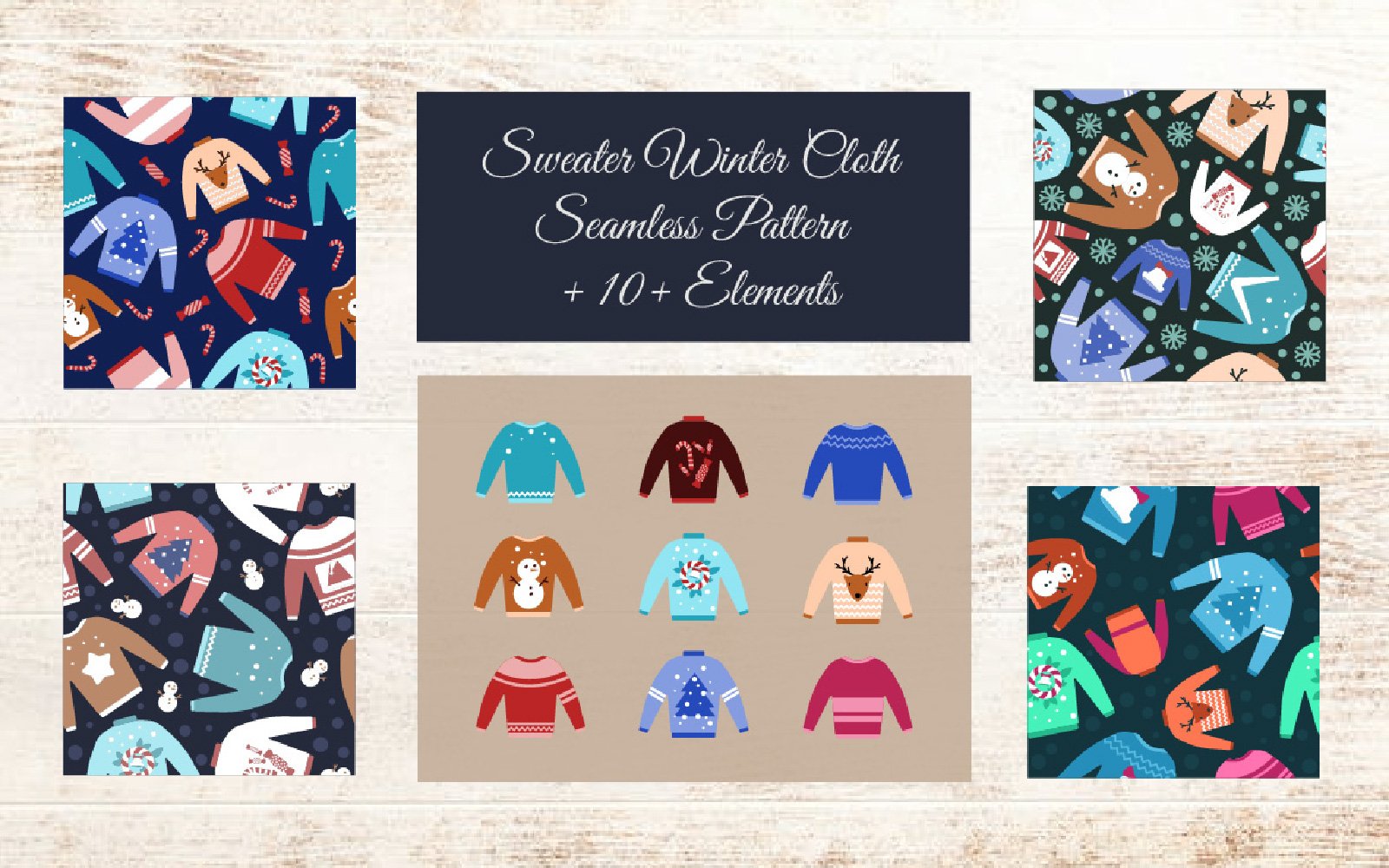 Sweater Winter Cloth Seamless Pattern + 10+ Elements