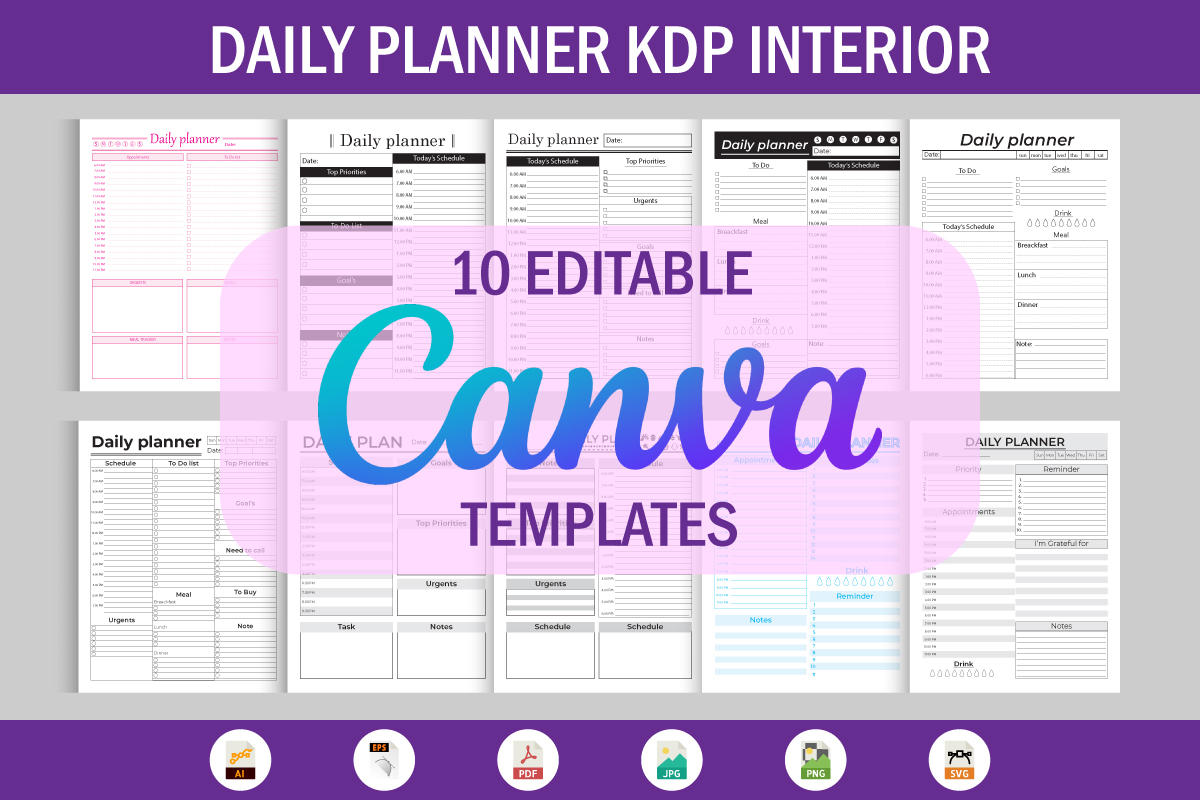 10 Editable Canva Templates Daily Planner for KDP